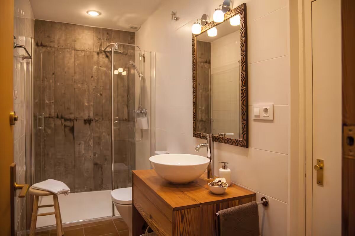A bathroom in the house, simple and freshly tiled